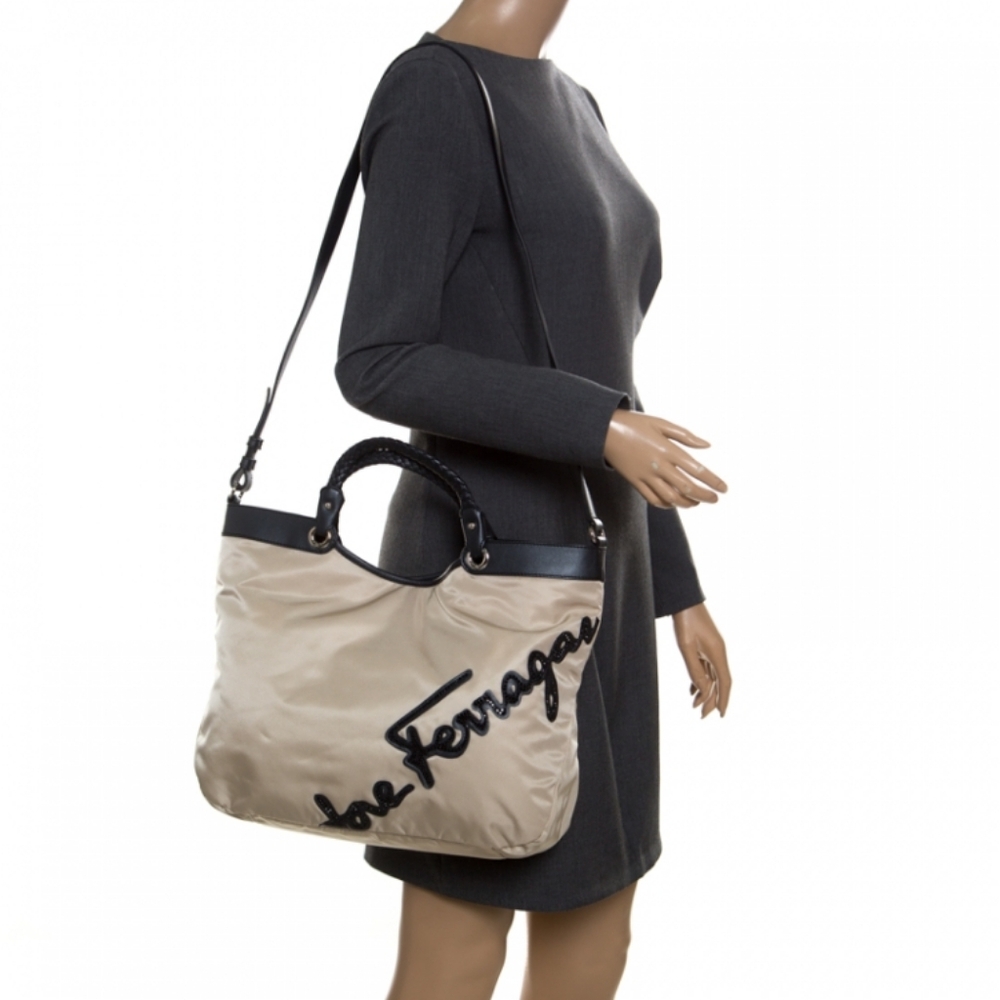 Salvatore Ferragamo Beige Nylon Top Handle Bag - Picture 2 of 16